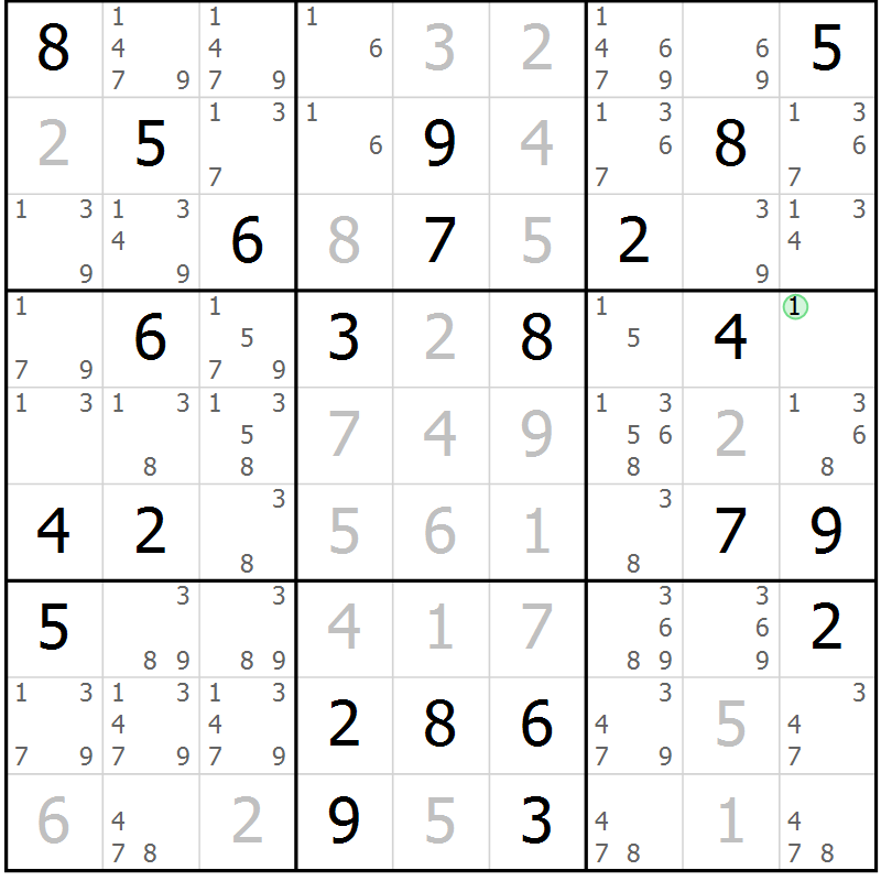 Position des candidats pour la solution de la Gr 53 page 56 du magazine de sudoku Maestro n° 097