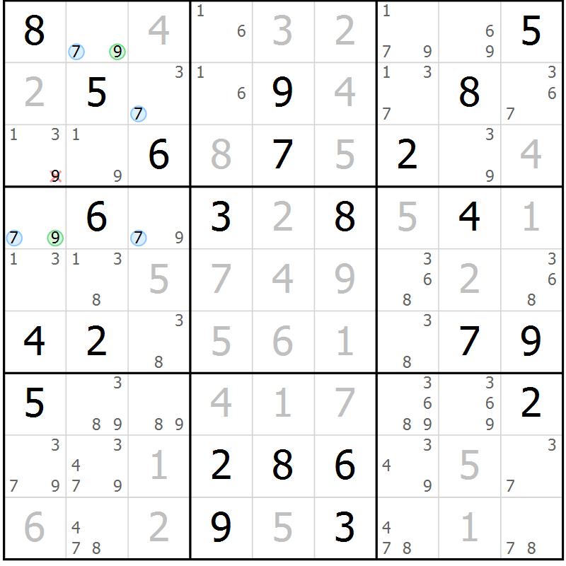 Position des candidats pour la solution de la Gr 53 page 56 du magazine de sudoku Maestro n° 097