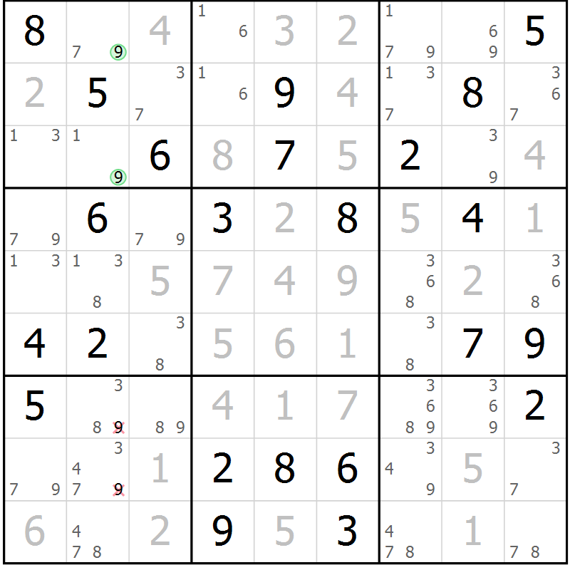 Position des candidats pour la solution de la Gr 53 page 56 du magazine de sudoku Maestro n° 097