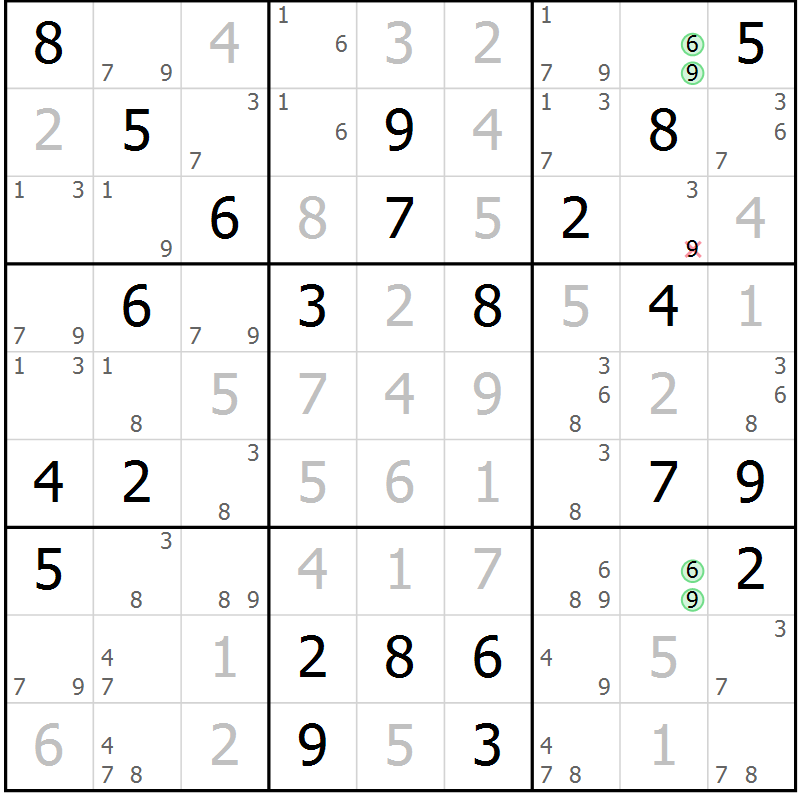 Position des candidats pour la solution de la Gr 53 page 56 du magazine de sudoku Maestro n° 097