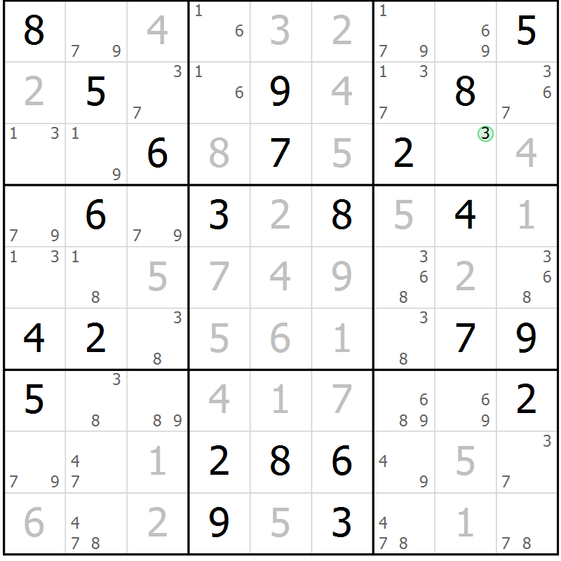 Position des candidats pour la solution de la Gr 53 page 56 du magazine de sudoku Maestro n° 097