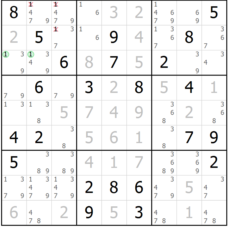 Position des candidats pour la solution de la Gr 53 page 56 du magazine de sudoku Maestro n° 097