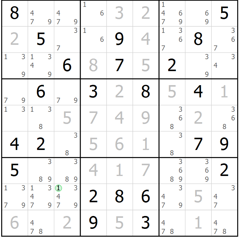 Position des candidats pour la solution de la Gr 53 page 56 du magazine de sudoku Maestro n° 097