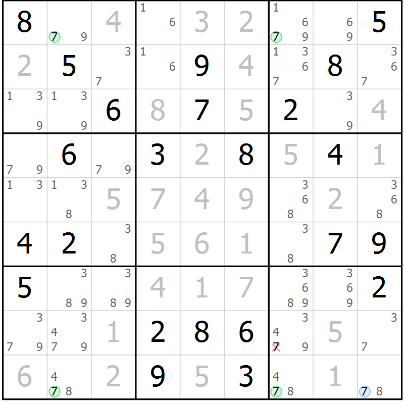 Position des candidats pour la solution de la Gr 53 page 56 du magazine de sudoku Maestro n° 097