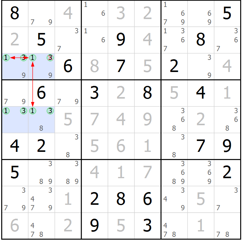 Position des candidats pour la solution de la Gr 53 page 56 du magazine de sudoku Maestro n° 097