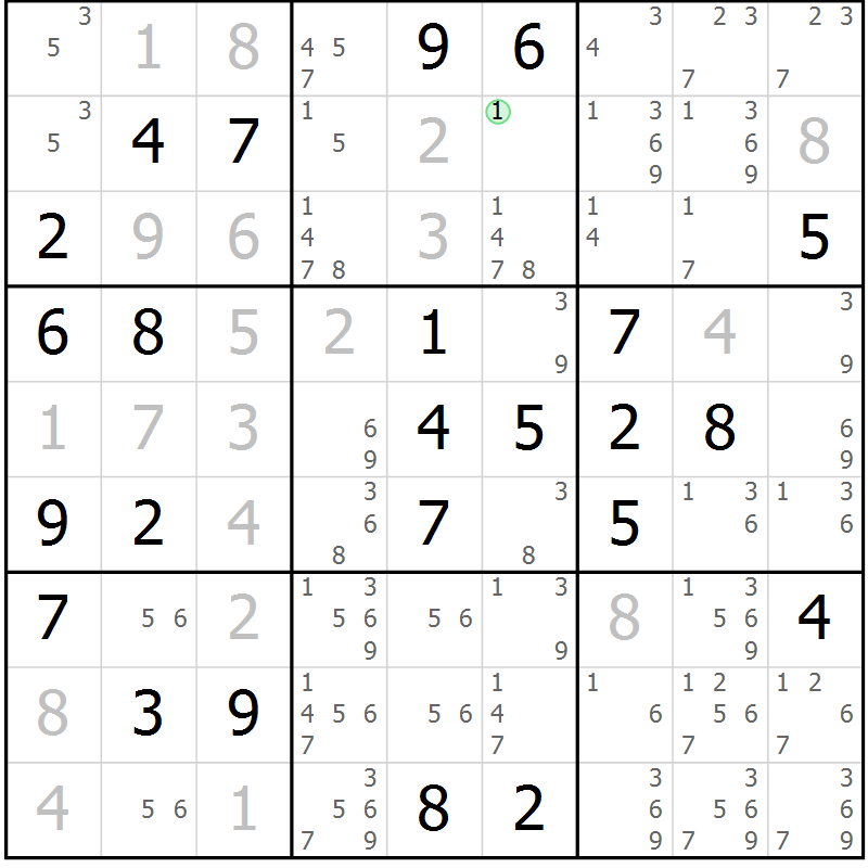 Position des candidats pour la solution de la Gr 54 page 57 du magazine de sudoku Maestro n° 097
