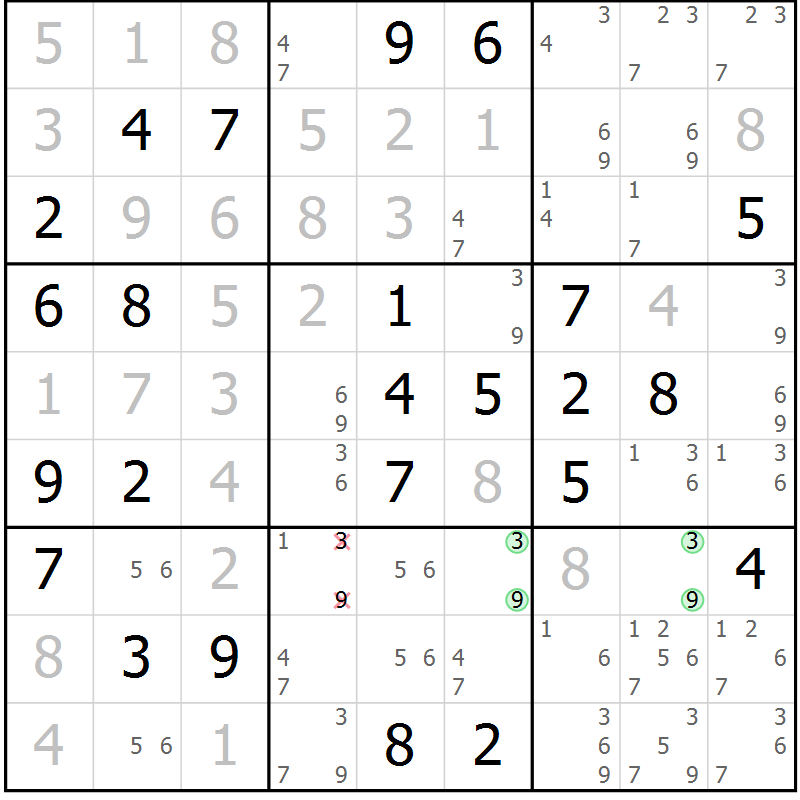 Position des candidats pour la solution de la Gr 54 page 57 du magazine de sudoku Maestro n° 097