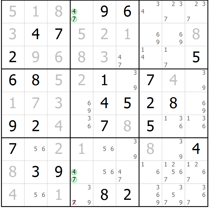 Position des candidats pour la solution de la Gr 54 page 57 du magazine de sudoku Maestro n° 097