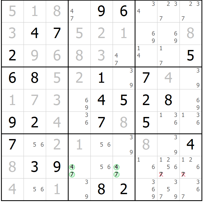Position des candidats pour la solution de la Gr 54 page 57 du magazine de sudoku Maestro n° 097