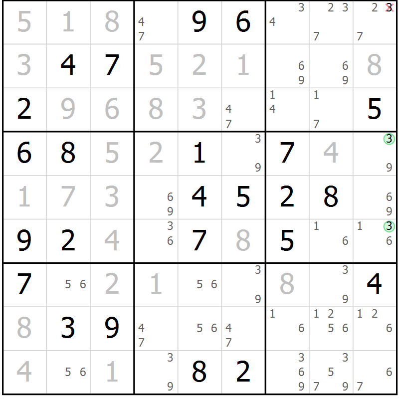 Position des candidats pour la solution de la Gr 54 page 57 du magazine de sudoku Maestro n° 097