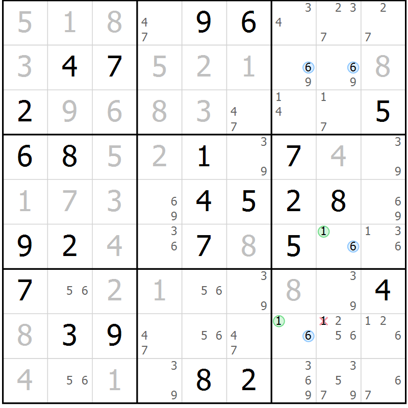 Position des candidats pour la solution de la Gr 54 page 57 du magazine de sudoku Maestro n° 097