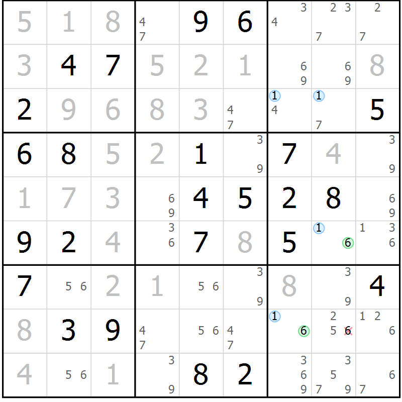 Position des candidats pour la solution de la Gr 54 page 57 du magazine de sudoku Maestro n° 097
