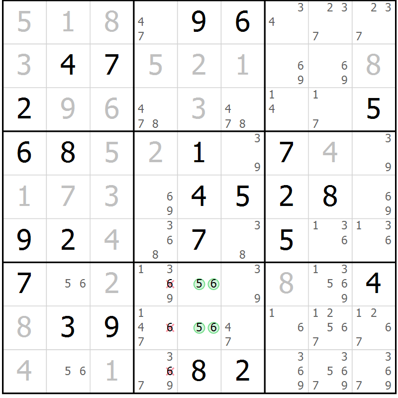 Position des candidats pour la solution de la Gr 54 page 57 du magazine de sudoku Maestro n° 097