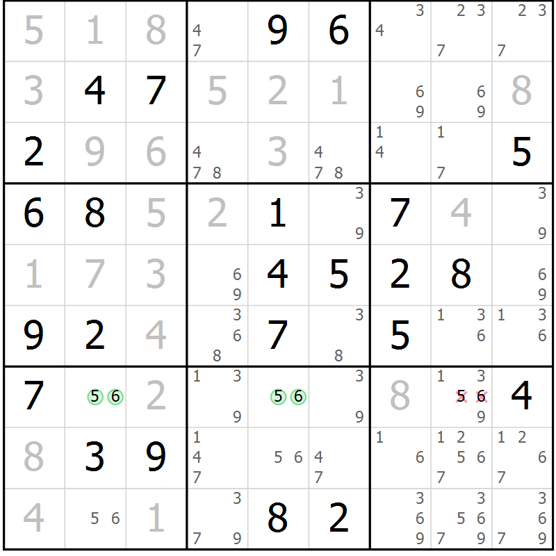 Position des candidats pour la solution de la Gr 54 page 57 du magazine de sudoku Maestro n° 097
