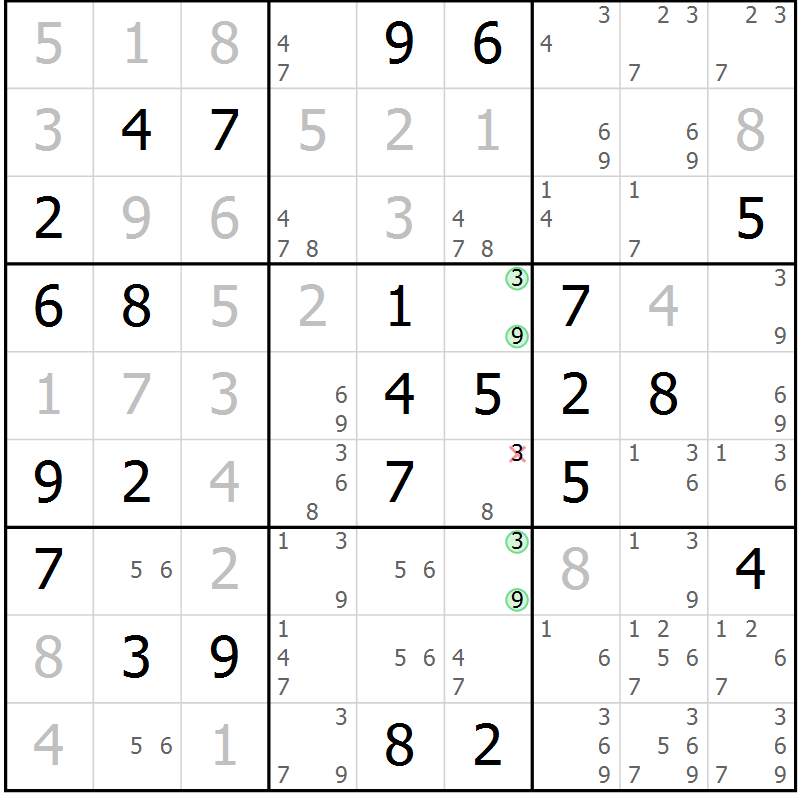 Position des candidats pour la solution de la Gr 54 page 57 du magazine de sudoku Maestro n° 097
