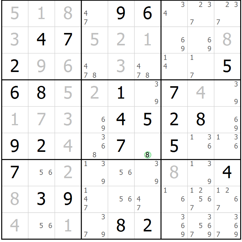 Position des candidats pour la solution de la Gr 54 page 57 du magazine de sudoku Maestro n° 097