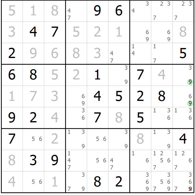 Position des candidats pour la solution de la Gr 54 page 57 du magazine de sudoku Maestro n° 097