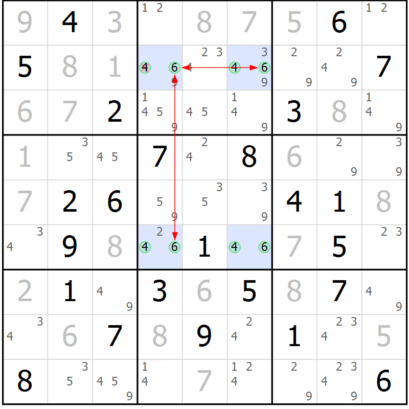 Position des candidats pour la solution de la Gr 55 page 58 du magazine de sudoku Maestro n° 097