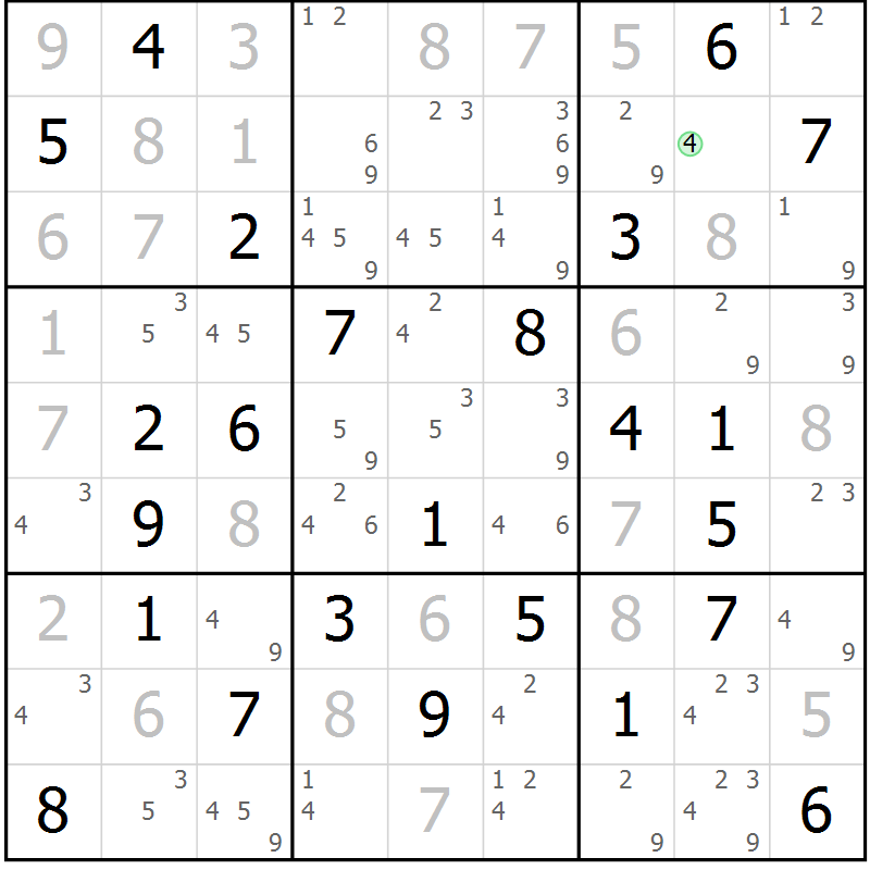 Position des candidats pour la solution de la Gr 55 page 58 du magazine de sudoku Maestro n° 097