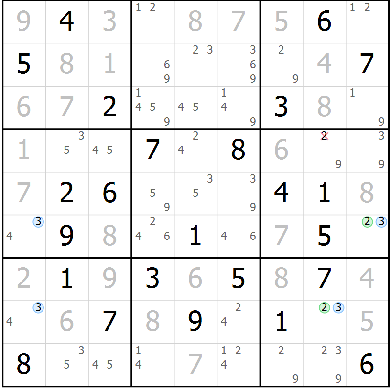 Position des candidats pour la solution de la Gr 55 page 58 du magazine de sudoku Maestro n° 097