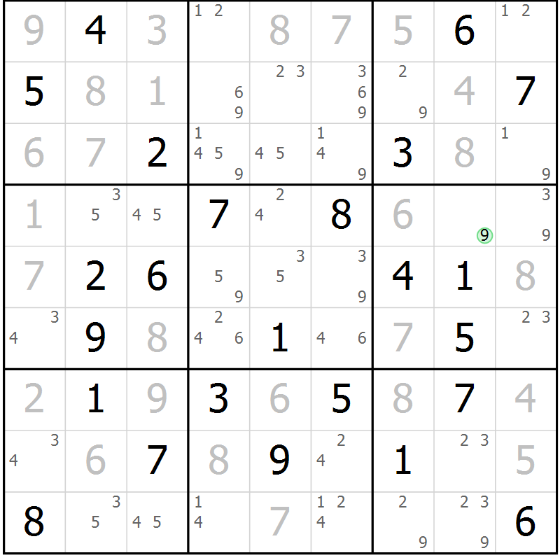 Position des candidats pour la solution de la Gr 55 page 58 du magazine de sudoku Maestro n° 097