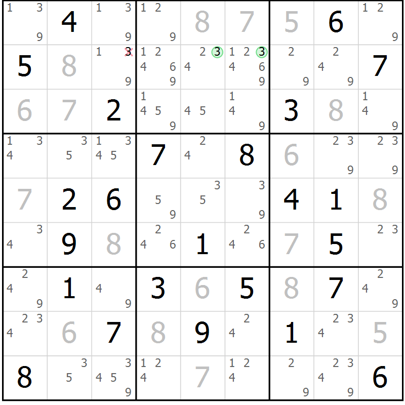 Position des candidats pour la solution de la Gr 55 page 58 du magazine de sudoku Maestro n° 097