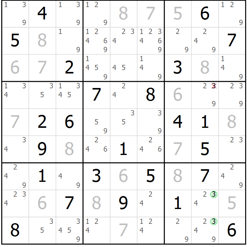 Position des candidats pour la solution de la Gr 55 page 58 du magazine de sudoku Maestro n° 097
