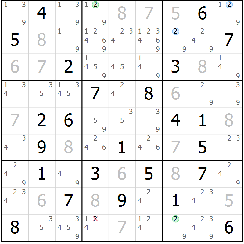 Position des candidats pour la solution de la Gr 55 page 58 du magazine de sudoku Maestro n° 097