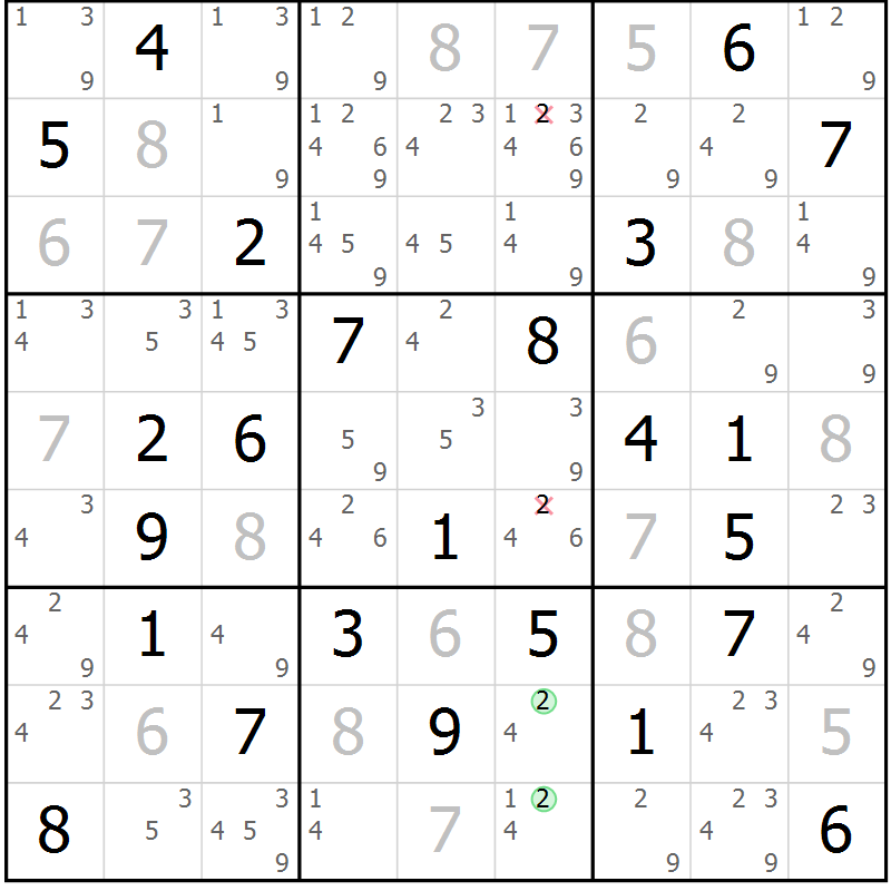 Position des candidats pour la solution de la Gr 55 page 58 du magazine de sudoku Maestro n° 097