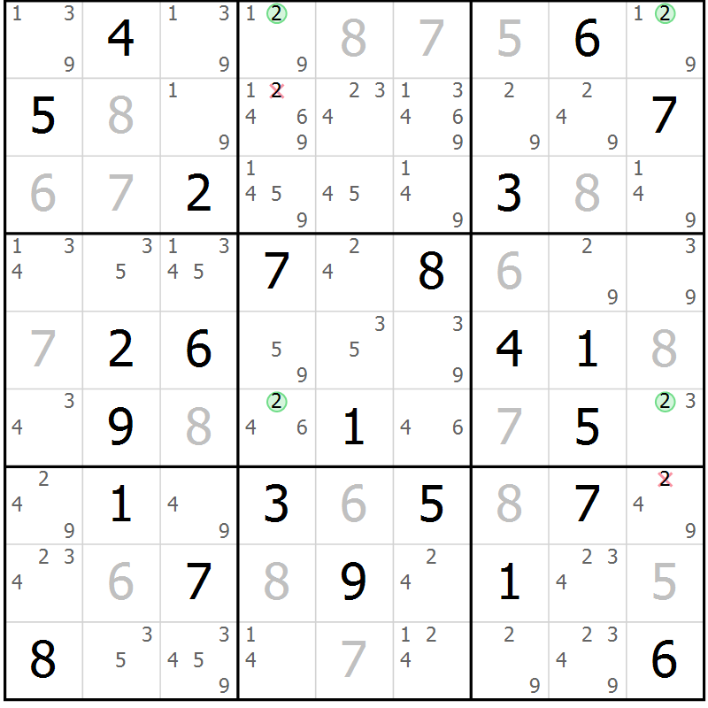 Position des candidats pour la solution de la Gr 55 page 58 du magazine de sudoku Maestro n° 097