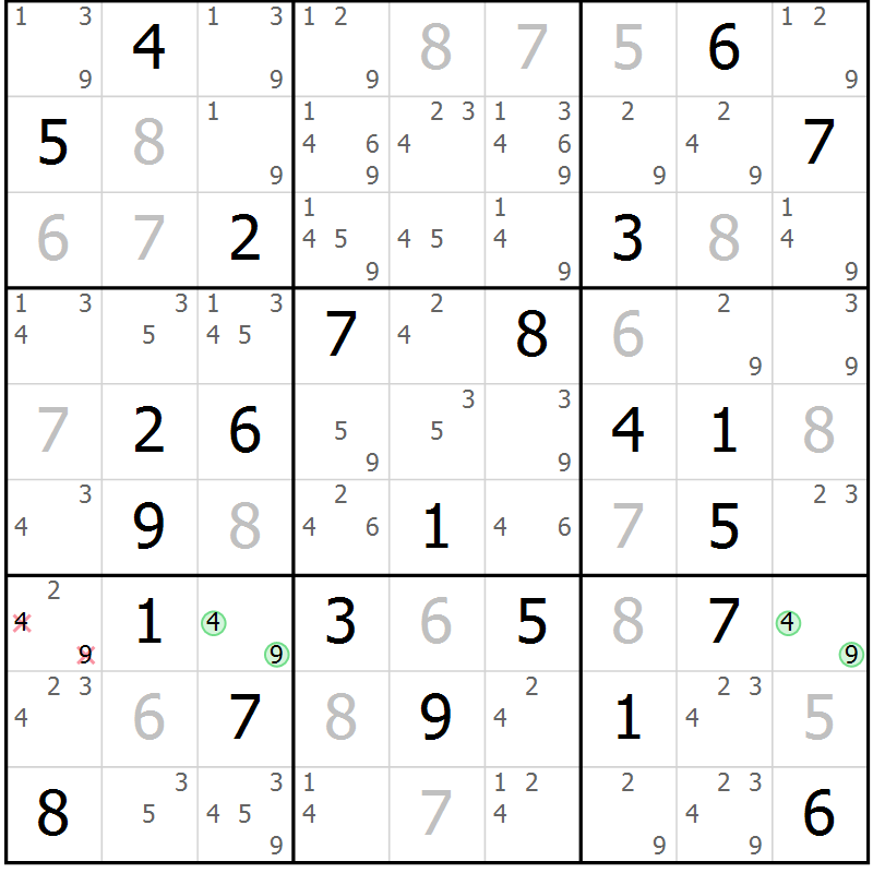 Position des candidats pour la solution de la Gr 55 page 58 du magazine de sudoku Maestro n° 097