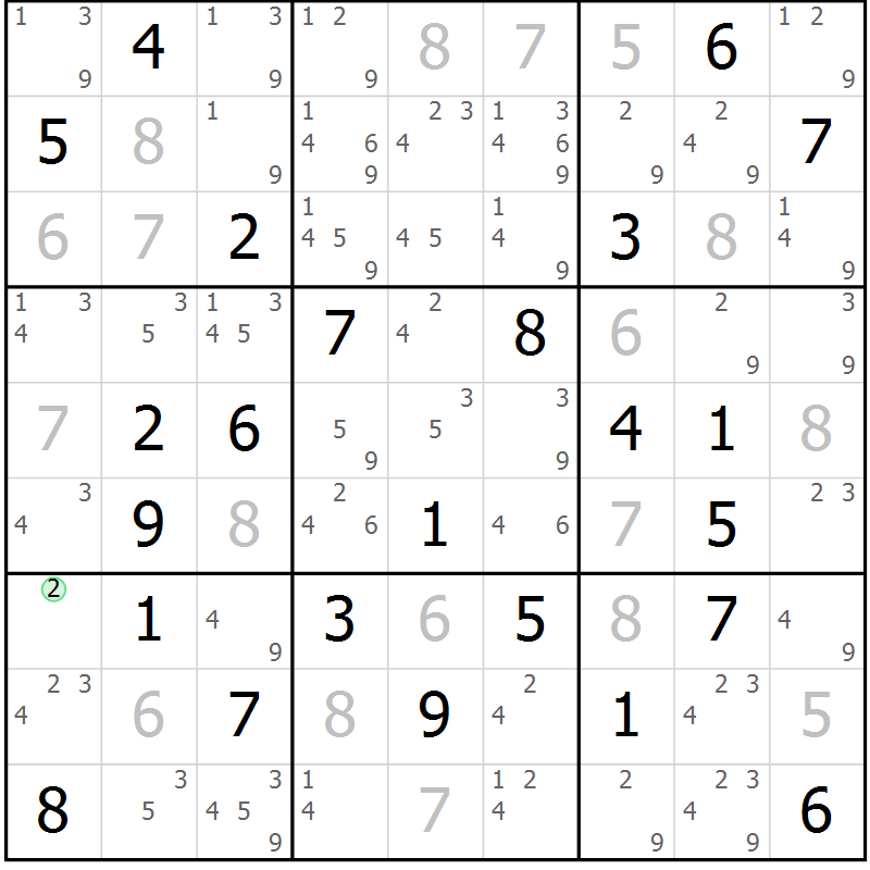 Position des candidats pour la solution de la Gr 55 page 58 du magazine de sudoku Maestro n° 097