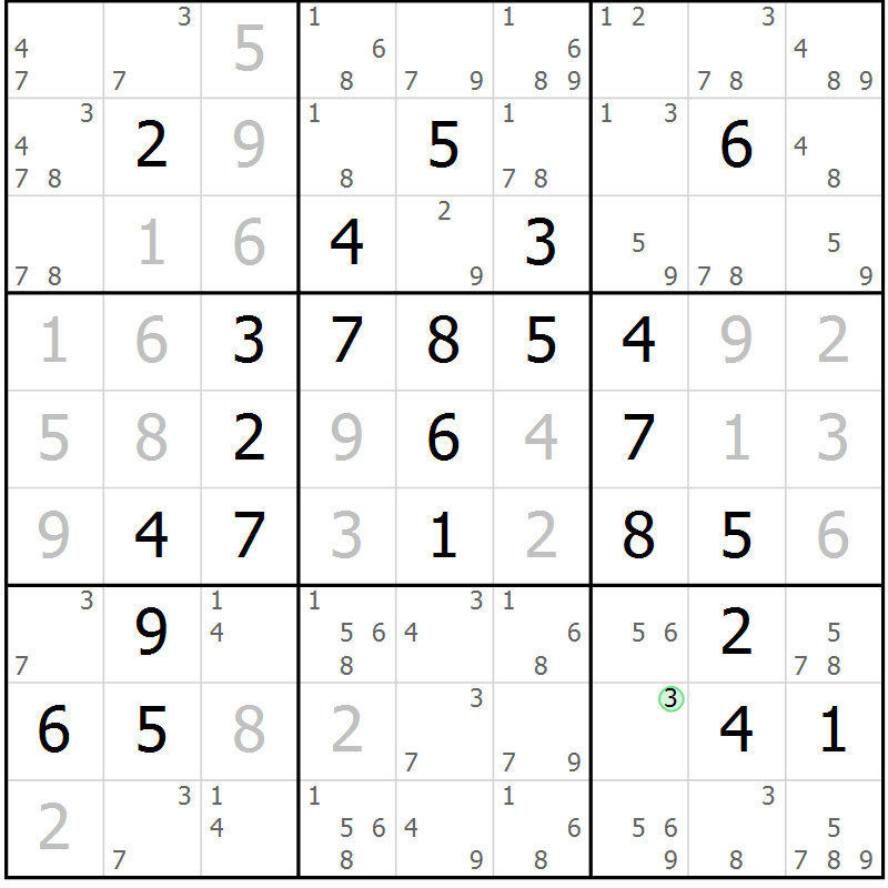 Position des candidats pour la solution de la Gr 56 page 59 du magazine de sudoku Maestro n° 097