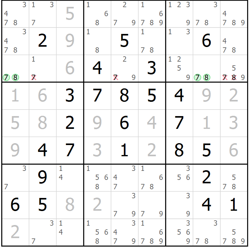 Position des candidats pour la solution de la Gr 56 page 59 du magazine de sudoku Maestro n° 097