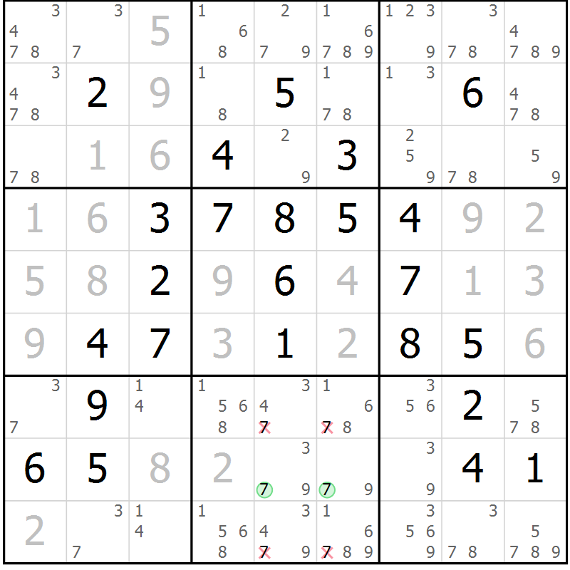 Position des candidats pour la solution de la Gr 56 page 59 du magazine de sudoku Maestro n° 097
