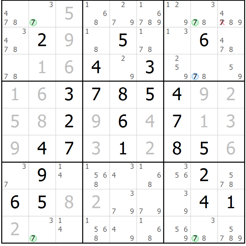 Position des candidats pour la solution de la Gr 56 page 59 du magazine de sudoku Maestro n° 097