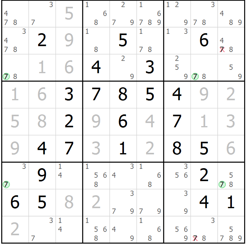 Position des candidats pour la solution de la Gr 56 page 59 du magazine de sudoku Maestro n° 097