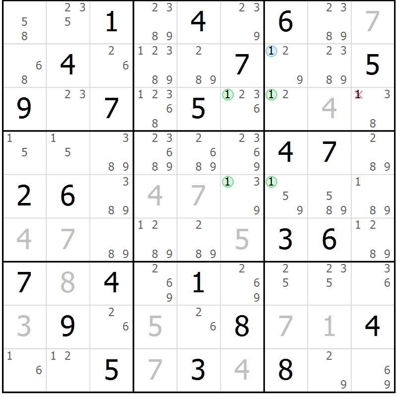 Position des candidats pour la solution de la Gr 57 page 60 du magazine de sudoku Maestro n° 097