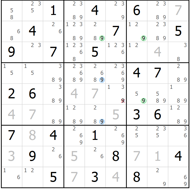 Position des candidats pour la solution de la Gr 57 page 60 du magazine de sudoku Maestro n° 097
