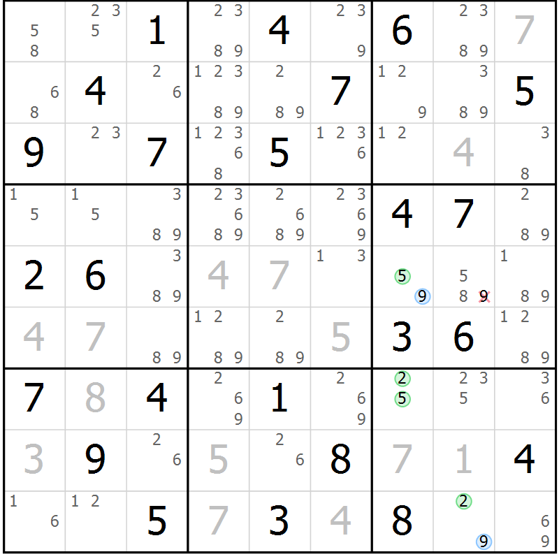 Position des candidats pour la solution de la Gr 57 page 60 du magazine de sudoku Maestro n° 097
