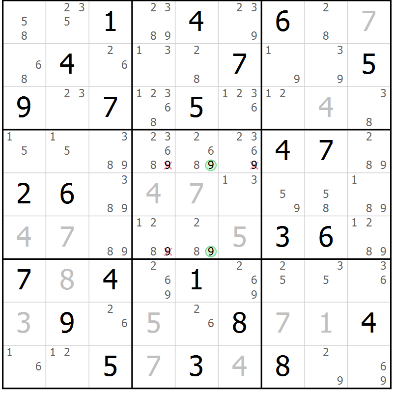 Position des candidats pour la solution de la Gr 57 page 60 du magazine de sudoku Maestro n° 097