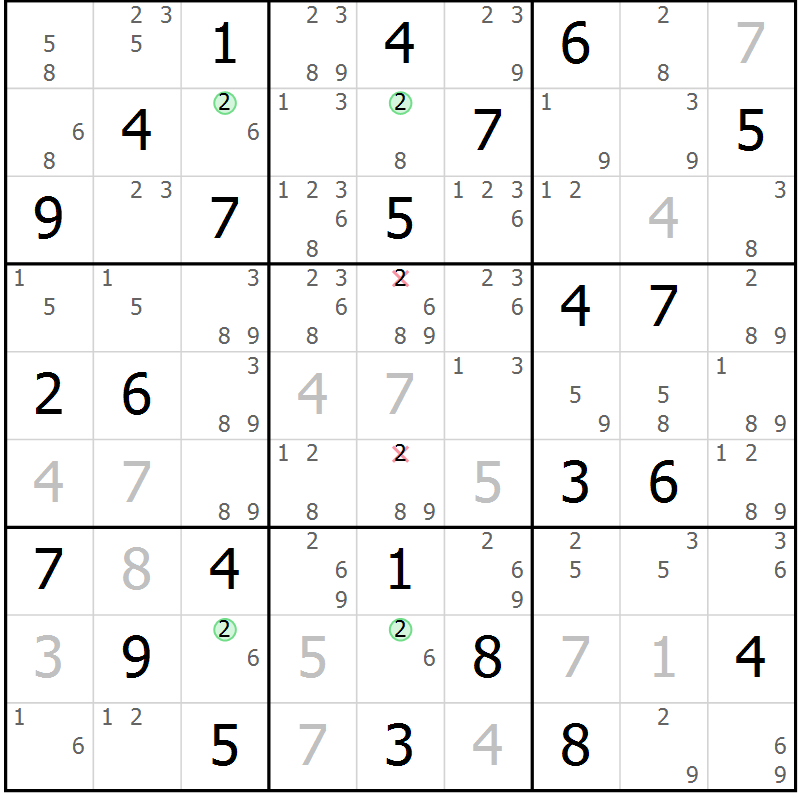 Position des candidats pour la solution de la Gr 57 page 60 du magazine de sudoku Maestro n° 097