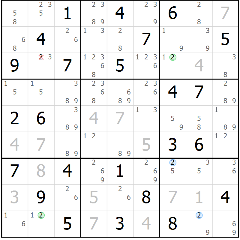 Position des candidats pour la solution de la Gr 57 page 60 du magazine de sudoku Maestro n° 097