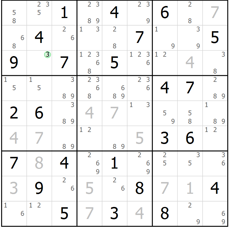 Position des candidats pour la solution de la Gr 57 page 60 du magazine de sudoku Maestro n° 097
