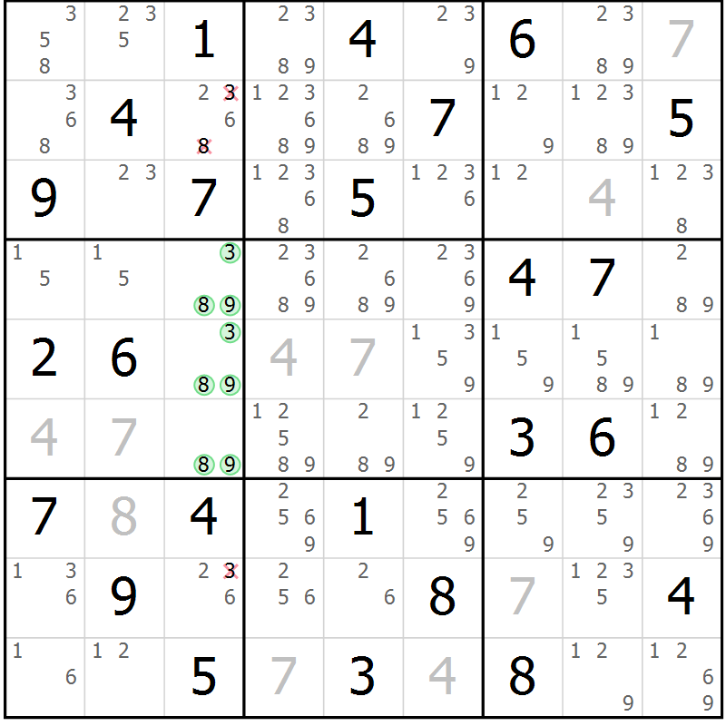 Position des candidats pour la solution de la Gr 57 page 60 du magazine de sudoku Maestro n° 097