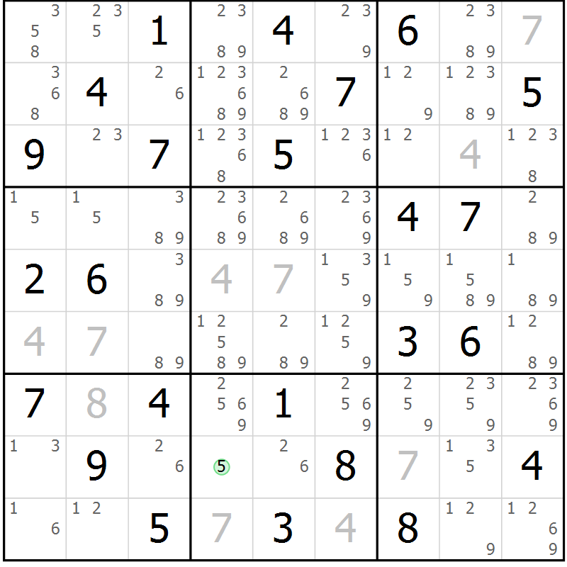Position des candidats pour la solution de la Gr 57 page 60 du magazine de sudoku Maestro n° 097