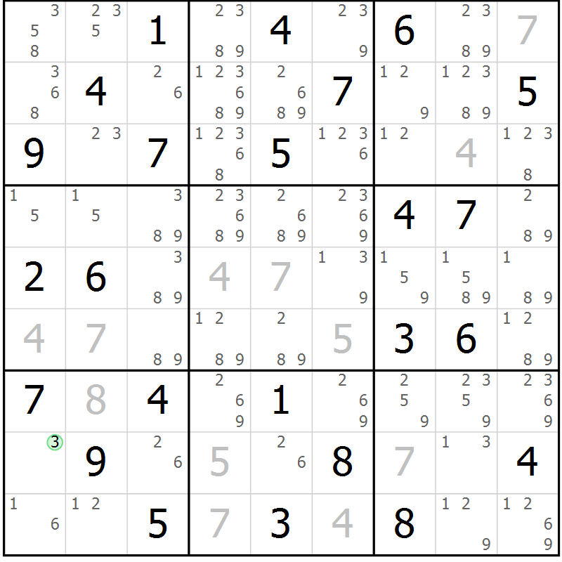 Position des candidats pour la solution de la Gr 57 page 60 du magazine de sudoku Maestro n° 097