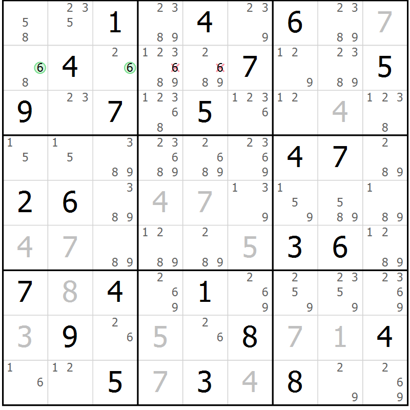 Position des candidats pour la solution de la Gr 57 page 60 du magazine de sudoku Maestro n° 097