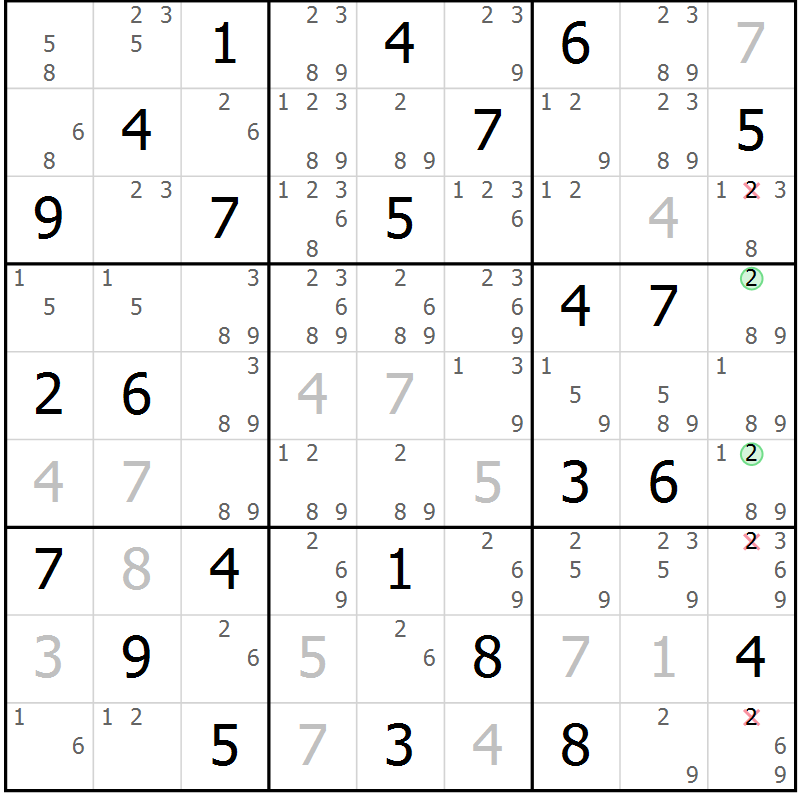 Position des candidats pour la solution de la Gr 57 page 60 du magazine de sudoku Maestro n° 097