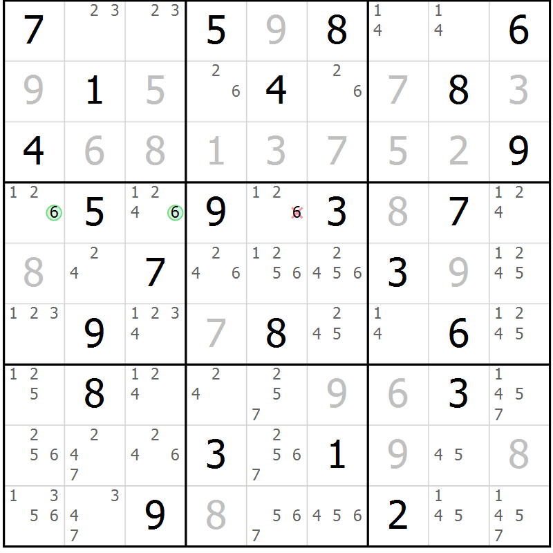 Position des candidats pour la solution de la Gr 58 page 61 du magazine de sudoku Maestro n° 097